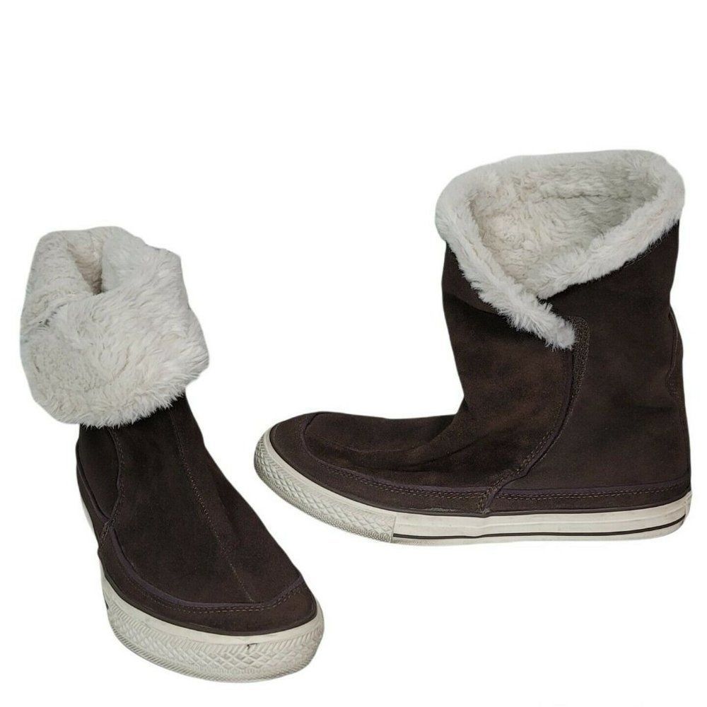 Converse 525942C Chuck Taylor Womens 9 Brown Suede Leather Fold Over Fuzzy Lined
